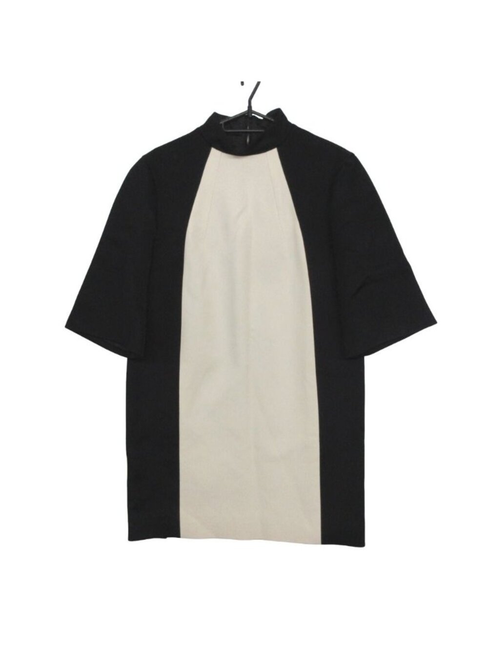 Louis Vuitton Dress Three Quarter Sleeve Mock Neck Bicolor Stretch Black Beige